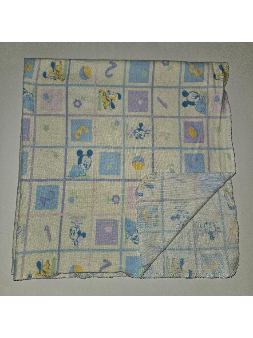 Disney Baby Receiving Blanket Mickey Minnie Pluto Numbers Flowers FADING READ